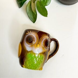 VINTAGE 70s-80s Owl Shaped Ceramic Mug Retro Pottery Coffee Cup